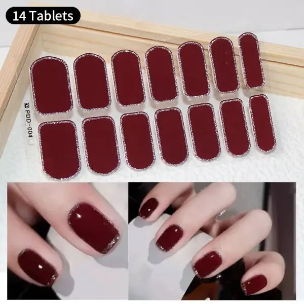 1pc DIY Baking-free Nail Stickers Long-Lasting Solid Color Fresh Flowers Christmas Autumn Nail Strips Patch Full Cover