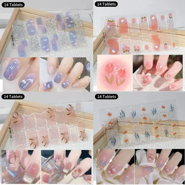 1pc DIY Baking-free Nail Stickers Long-Lasting Solid Color Fresh Flowers Christmas Autumn Nail Strips Patch Full Cover