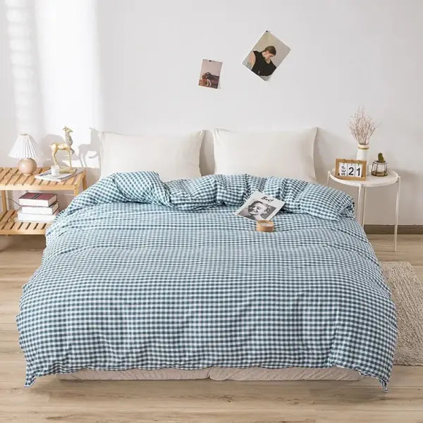 Nordic Grey Heart Duvet Cover 150x200 - Single Quilt Bag for Student Dorm & Modern Home Bedding - grid / 150x200cm