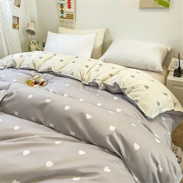 1Pc Duvet Cover 150*200 RU Single Quilt Bag Nordic Style Comforter Covers Grey Heart Printed Home Student Dormitory Bed