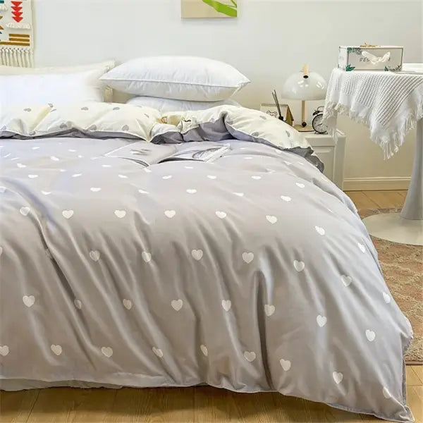 1Pc Duvet Cover 150*200 RU Single Quilt Bag Nordic Style Comforter Covers Grey Heart Printed Home Student Dormitory Bed