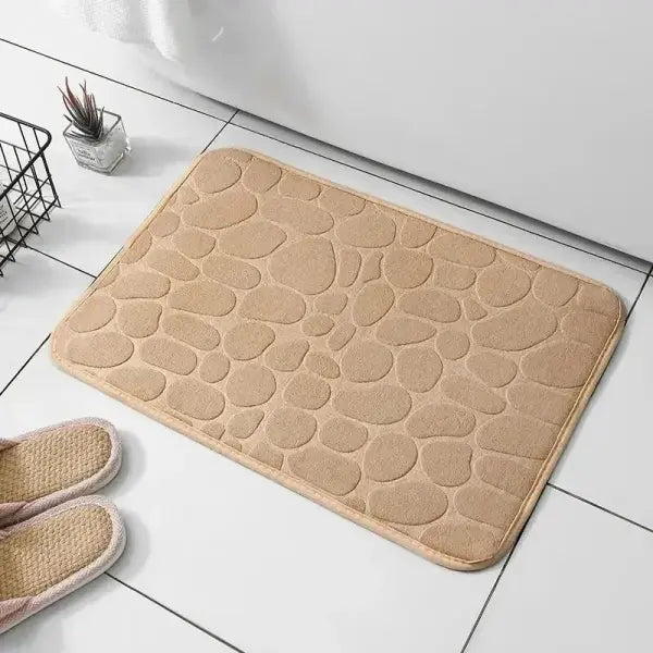 Embossed fiber carpet pebble floor mat for unisex microfiber anti slip - beige