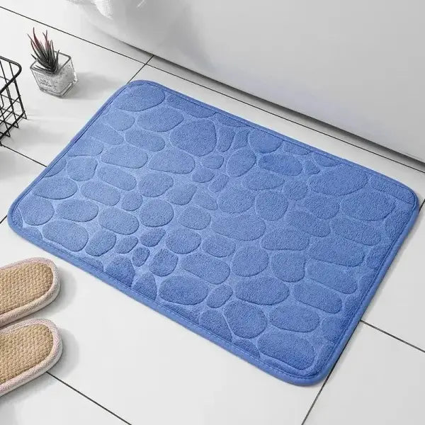 Embossed fiber carpet pebble floor mat for unisex microfiber anti slip - blue