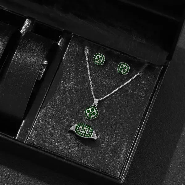 1PC Luxury Cube Jewelry Set – Elegant Women’s Necklace Earrings & Ring Gift Set for Valentine’s Day or Christmas