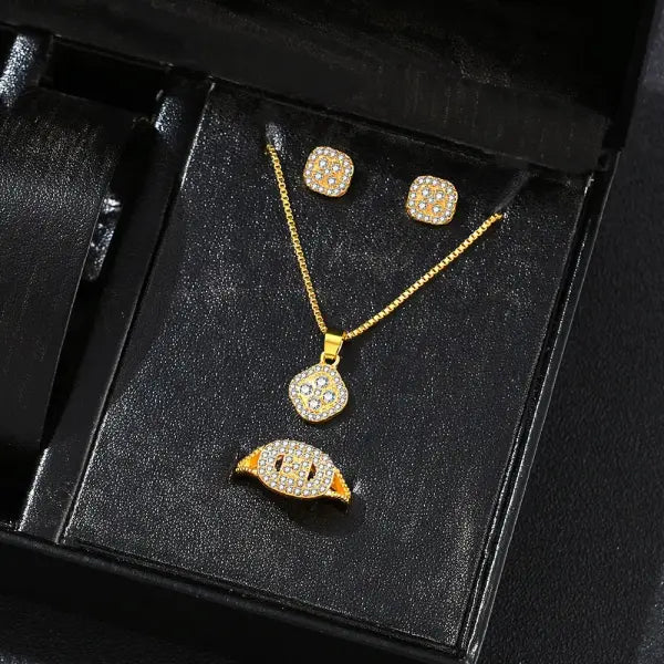1PC Luxury Cube Jewelry Set – Elegant Women’s Necklace Earrings & Ring Gift Set for Valentine’s Day or Christmas