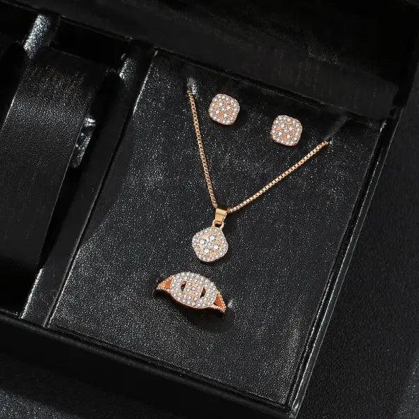 1PC Luxury Cube Jewelry Set – Elegant Women’s Necklace Earrings & Ring Gift Set for Valentine’s Day or Christmas