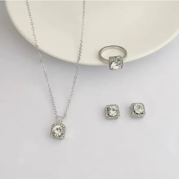 1PC Luxury Cube Jewelry Set – Elegant Women’s Necklace Earrings & Ring Gift Set for Valentine’s Day or Christmas