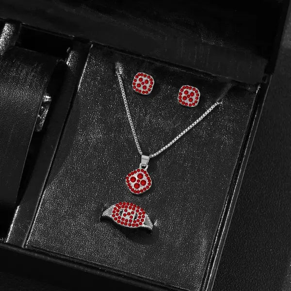 1PC Luxury Cube Jewelry Set – Elegant Women’s Necklace Earrings & Ring Gift Set for Valentine’s Day or Christmas
