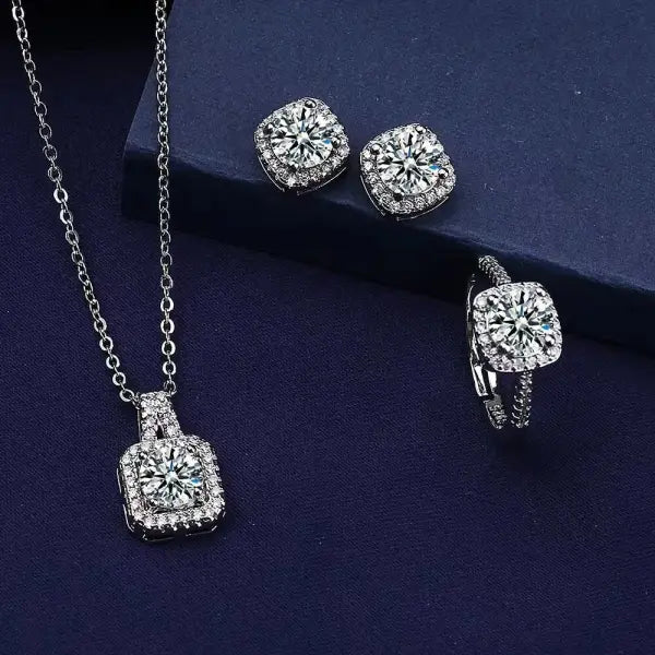 1PC Luxury Cube Jewelry Set – Elegant Women’s Necklace Earrings & Ring Gift Set for Valentine’s Day or Christmas