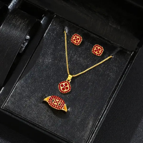 1PC Luxury Cube Jewelry Set – Elegant Women’s Necklace Earrings & Ring Gift Set for Valentine’s Day or Christmas