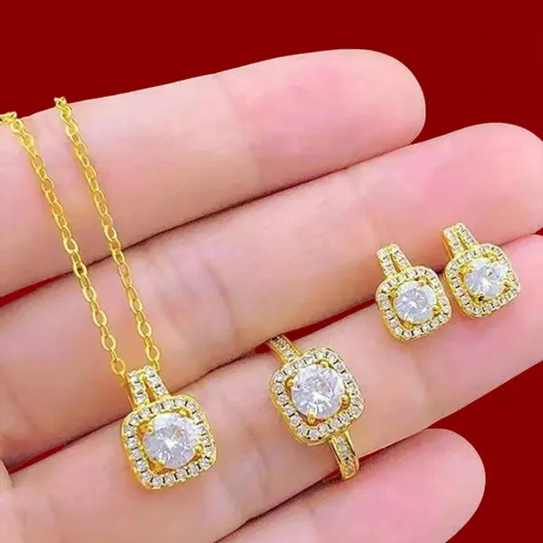 1PC Luxury Cube Jewelry Set – Elegant Women’s Necklace Earrings & Ring Gift Set for Valentine’s Day or Christmas