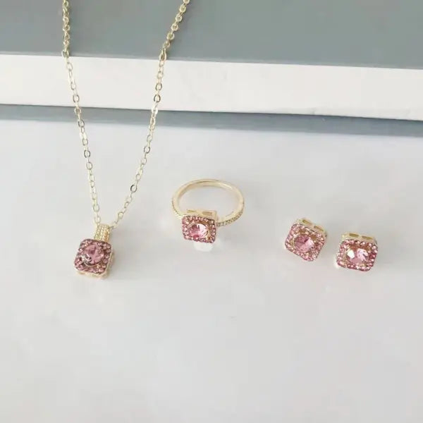 1PC Luxury Cube Jewelry Set – Elegant Women’s Necklace Earrings & Ring Gift Set for Valentine’s Day or Christmas