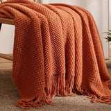 1pc Morandi Orange Tassel Knitted Blanket Soft Warm Throw Blanket Nap Blanket for Couch Sofa Camping Travelling