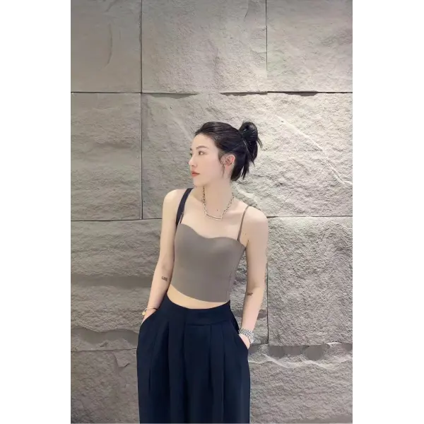 1pc Popular Cool Solid Knitted Yoga Gym Tank Top Bra Seamless Skin-Friendly U-Back Vest with Fixed Chest Pad Suspender