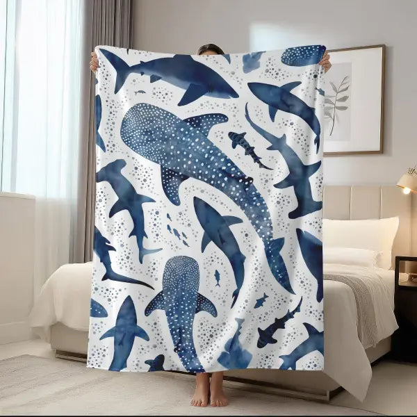 1pc shark print nap blanket flannel blanket suitable for sofas beds cars rooms offices camping exquisite gift blankets