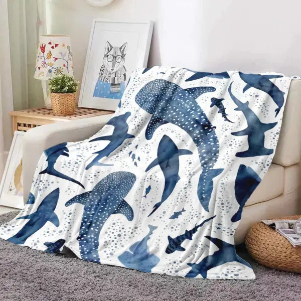 1pc shark print nap blanket flannel blanket suitable for sofas beds cars rooms offices camping exquisite gift blankets