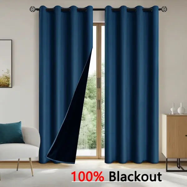 Solid Color 100% Blackout Curtain for Sun Protection 1pc - dark blue / W300cmxH260cm 1PC / Grommet Top