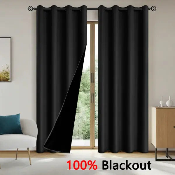 Solid Color 100% Blackout Curtain for Sun Protection 1pc - black / W150cmxH260cm 1PC / Grommet Top