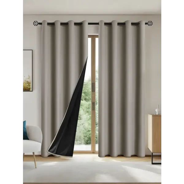 Solid Color 100% Blackout Curtain for Sun Protection 1pc - khaki / W300cmxH260cm 1PC / Grommet Top