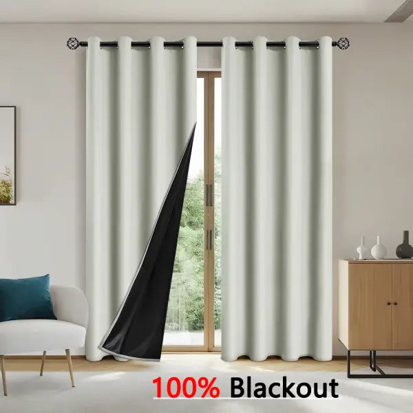 Solid Color 100% Blackout Curtain for Sun Protection 1pc - Beige / W100cmxH250cm 1PC / Grommet Top
