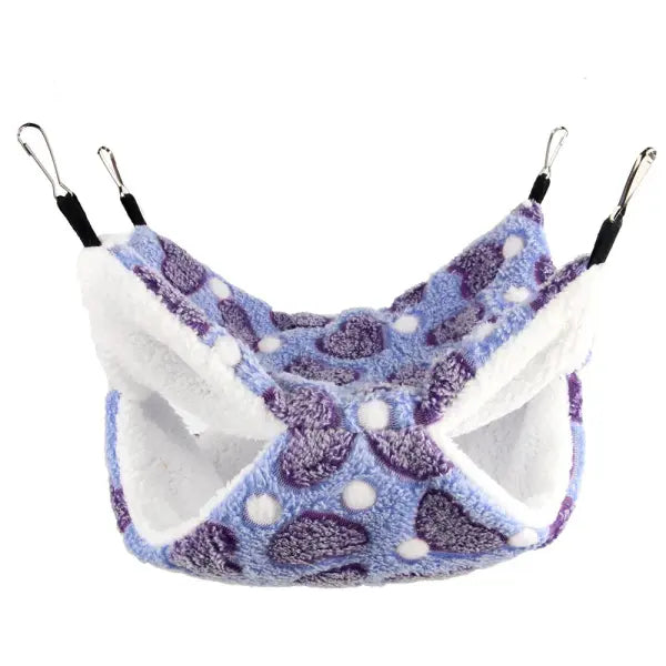 Warm Double-Layer Small Pet Hammock: Soft Fleece Hanging Nest for Hamsters & Gliders - S 20x20cm / Purple