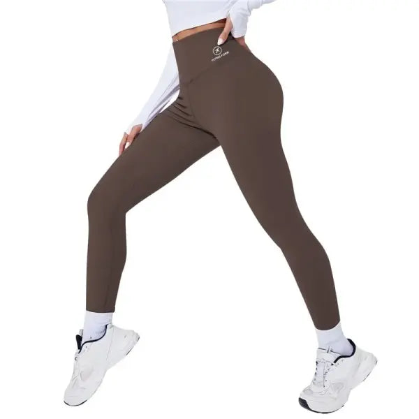 Women’s High-Waist Yoga Leggings - Sexy Butt-Lifting Gym Tights - Push-Up Running & Fitness Pants - M / coffee plane