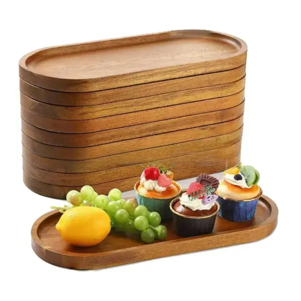 Premium Wooden Serving Tray Oval Solid Wood Food Platter & Rustic Dessert Plate for Appetizers