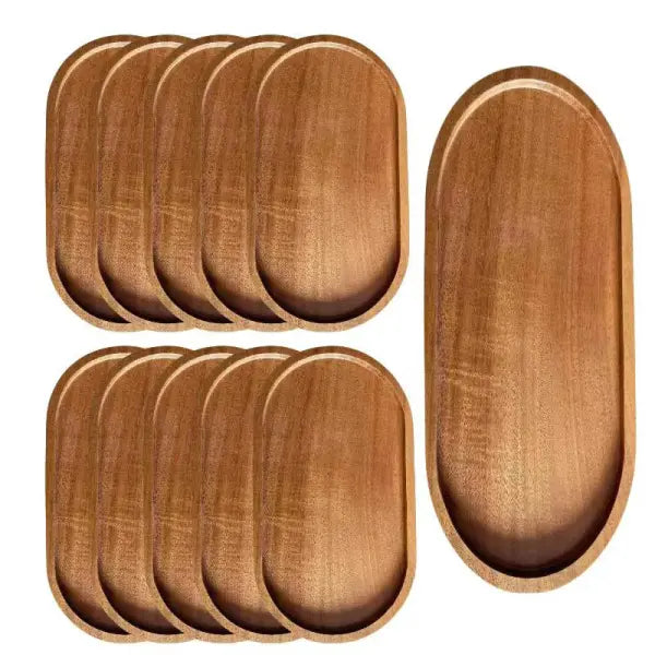 Premium Wooden Serving Tray Oval Solid Wood Food Platter & Rustic Dessert Plate for Appetizers