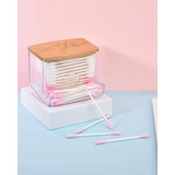 Clear Cotton Swab Holder with Bamboo Lid Plastic Bathroom Storage Jar for Q-Tips