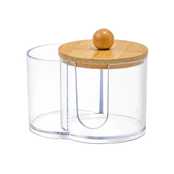 Clear Cotton Swab Holder with Bamboo Lid Plastic Bathroom Storage Jar for Q-Tips - DARK GRAY