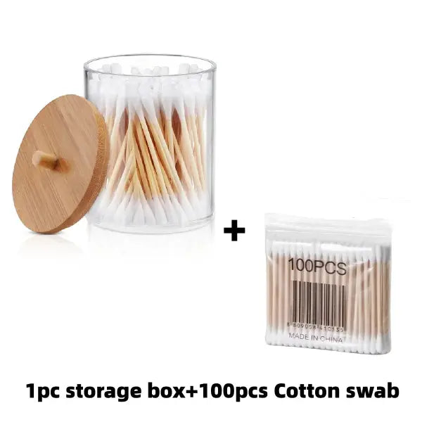 Clear Cotton Swab Holder with Bamboo Lid Plastic Bathroom Storage Jar for Q-Tips - plum