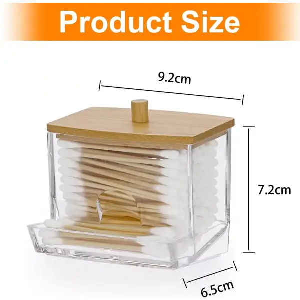 Clear Cotton Swab Holder with Bamboo Lid Plastic Bathroom Storage Jar for Q-Tips