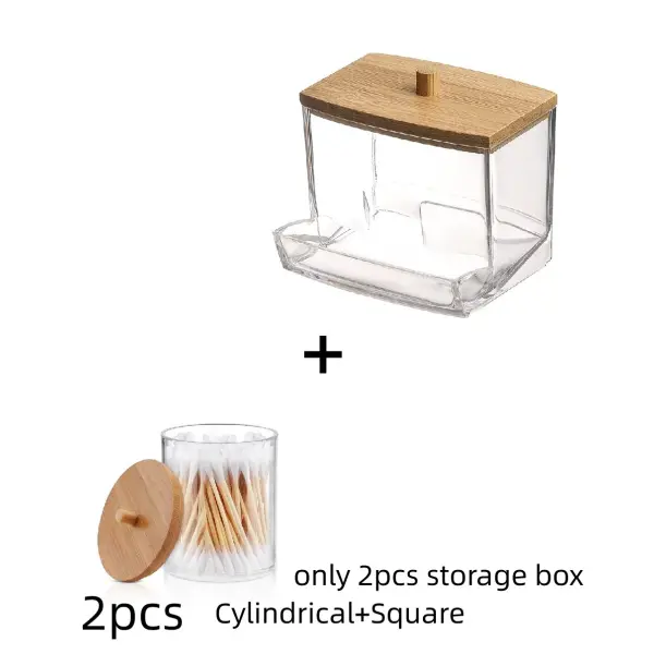 Clear Cotton Swab Holder with Bamboo Lid Plastic Bathroom Storage Jar for Q-Tips - 03