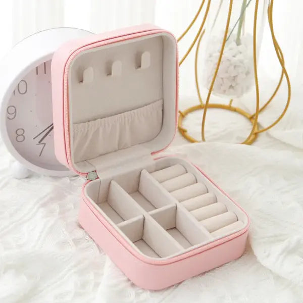 1pcs Single Layer Storage Box Ladies Travel Leather Jewelry Box Classic Black Pure White Fashion Pink Storage Box - Pink