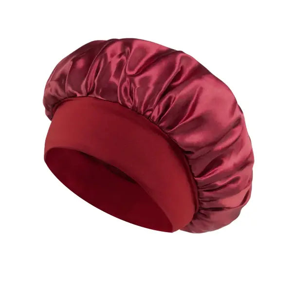 Satin Lined Bonnet Hair Wrap for Women (Soft Silk Satin) – Sleep Cap - Wine Red