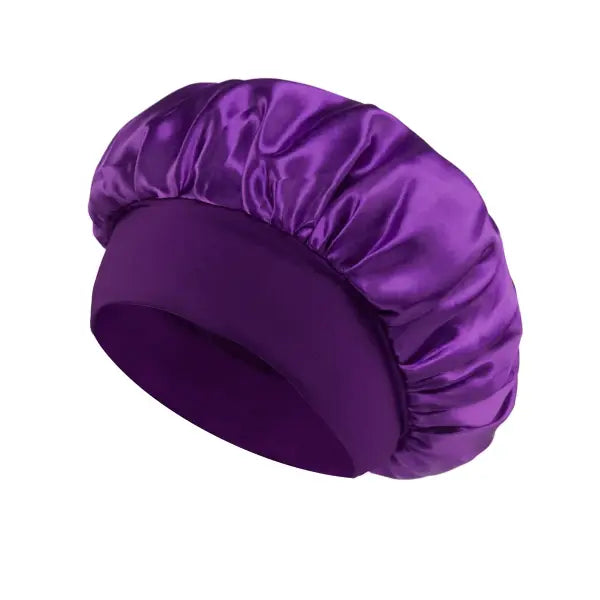 Satin Lined Bonnet Hair Wrap for Women (Soft Silk Satin) – Sleep Cap - Dark Purple