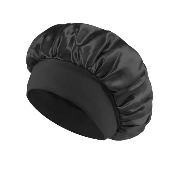 Satin Lined Bonnet Hair Wrap for Women (Soft Silk Satin) – Sleep Cap - Black
