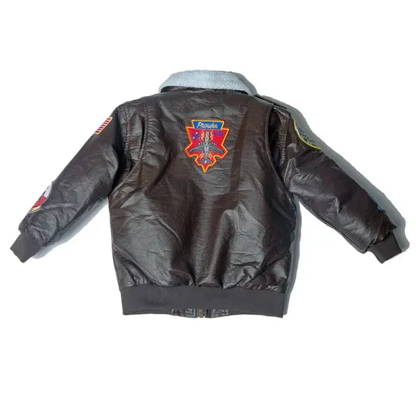 Kids PU Leather A2 Bomber Jacket – Vintage Pilot Flight Coat for Boys & Girls Ages 2–12 Winter Outerwear