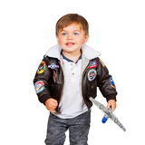 Kids PU Leather A2 Bomber Jacket – Vintage Pilot Flight Coat for Boys & Girls Ages 2–12 Winter Outerwear