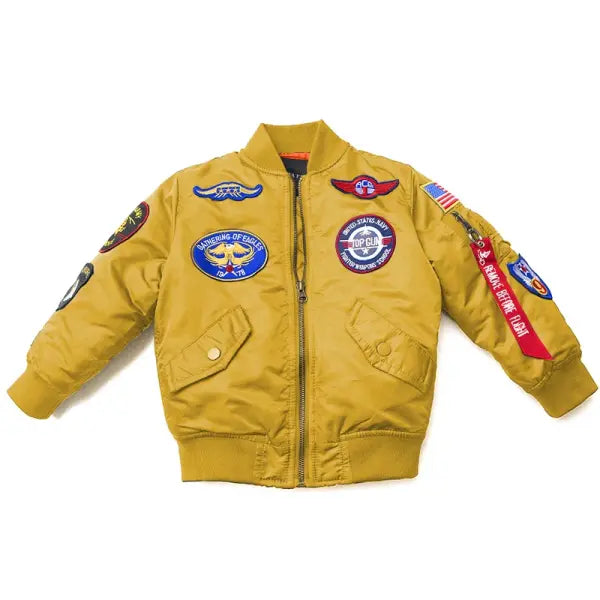 Kids Topgun Patched MA-1 Bomber Jacket – Winter Flight Coat for Boys & Girls Ages 2–12 - Yellow / 6T