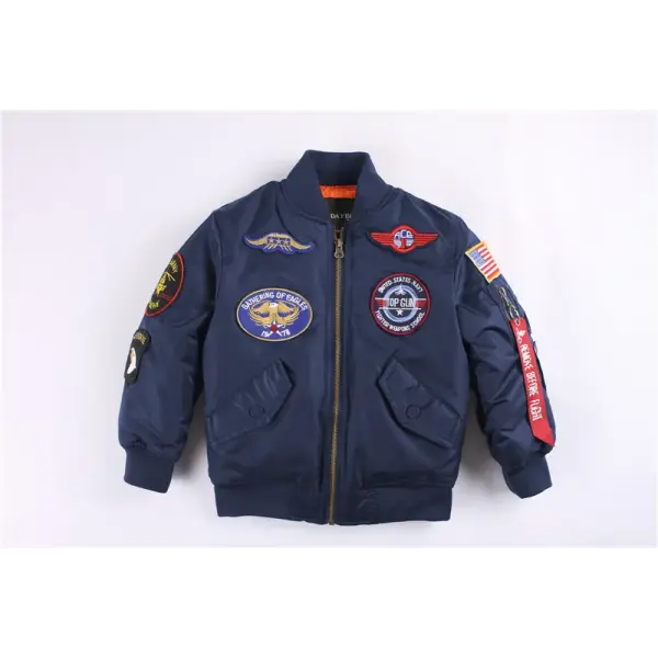 Kids Topgun Patched MA-1 Bomber Jacket – Winter Flight Coat for Boys & Girls Ages 2–12 - Navy Blue / 2T