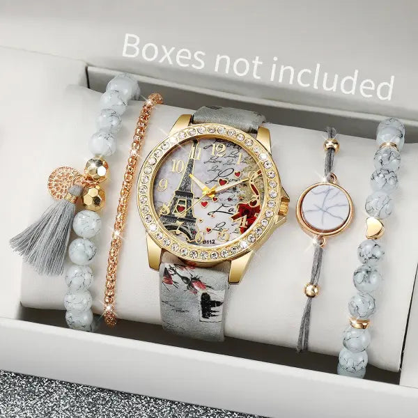 Quartz movement origin rhinestone flower watch with leather band