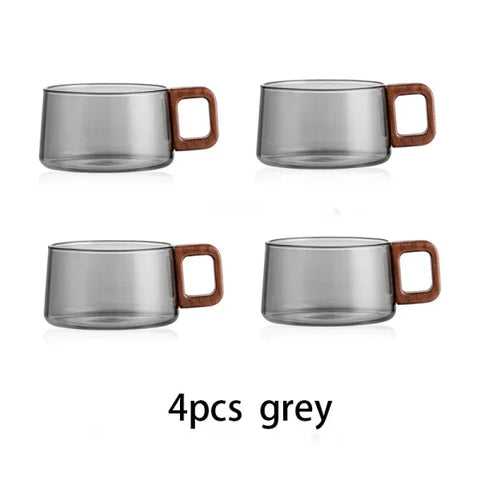 2/4pcs High Borosilicate Glass Coffee Mug Set – Heat-Resistant Teacup with Wooden Handle - Himpall