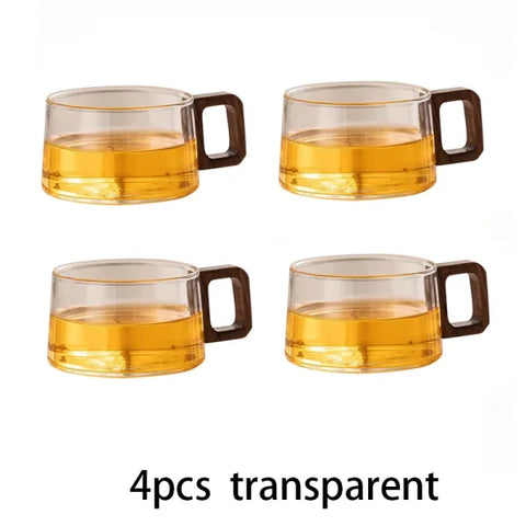 2/4pcs High Borosilicate Glass Coffee Mug Set – Heat-Resistant Teacup with Wooden Handle - Himpall