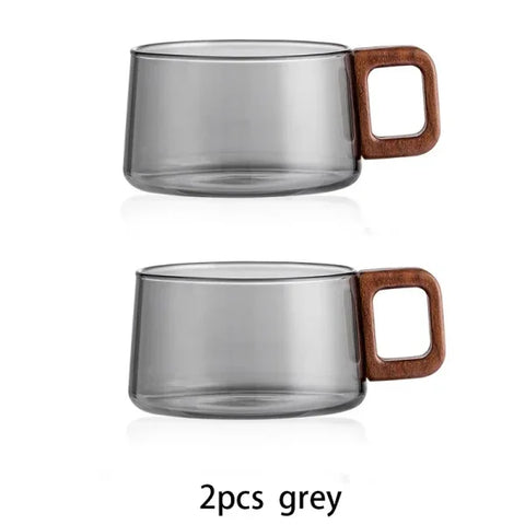 2/4pcs High Borosilicate Glass Coffee Mug Set – Heat-Resistant Teacup with Wooden Handle - Himpall
