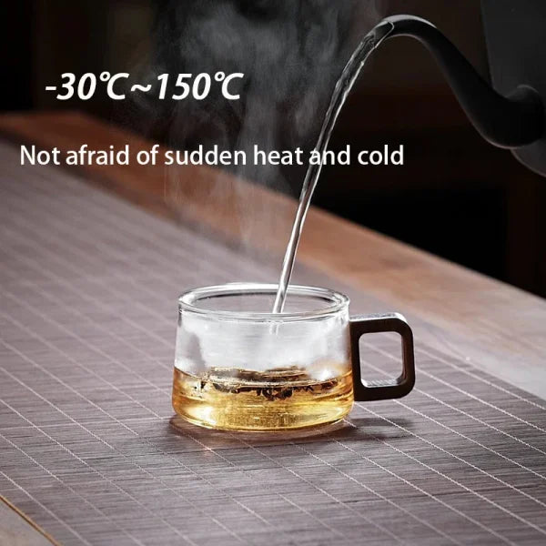 2/4pcs High Borosilicate Glass Coffee Mug Set – Heat-Resistant Teacup with Wooden Handle - Himpall
