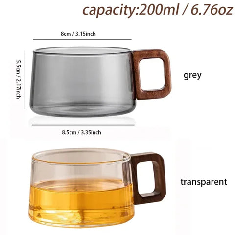 2/4pcs High Borosilicate Glass Coffee Mug Set – Heat-Resistant Teacup with Wooden Handle - Himpall