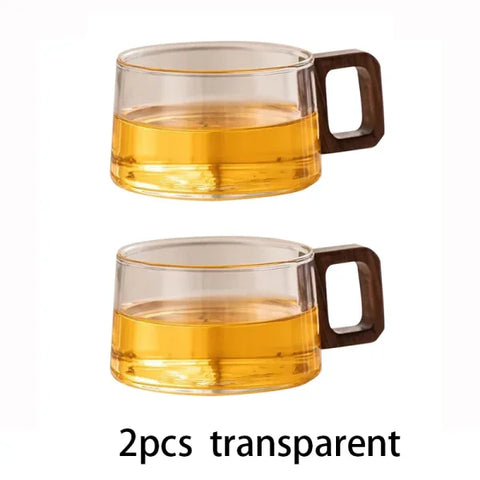 2/4pcs High Borosilicate Glass Coffee Mug Set – Heat-Resistant Teacup with Wooden Handle - Himpall