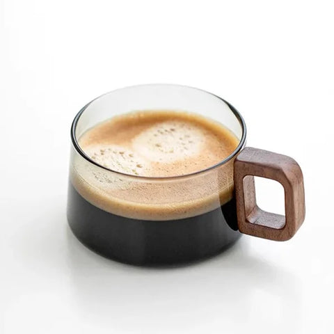 2/4pcs High Borosilicate Glass Coffee Mug Set – Heat-Resistant Teacup with Wooden Handle - Himpall