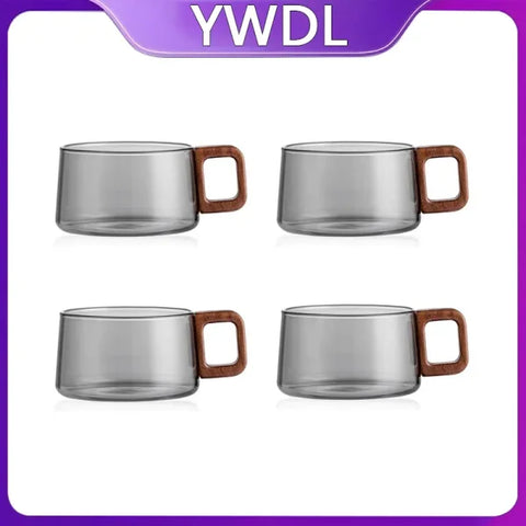 2/4pcs High Borosilicate Glass Coffee Mug Set – Heat-Resistant Teacup with Wooden Handle - Himpall